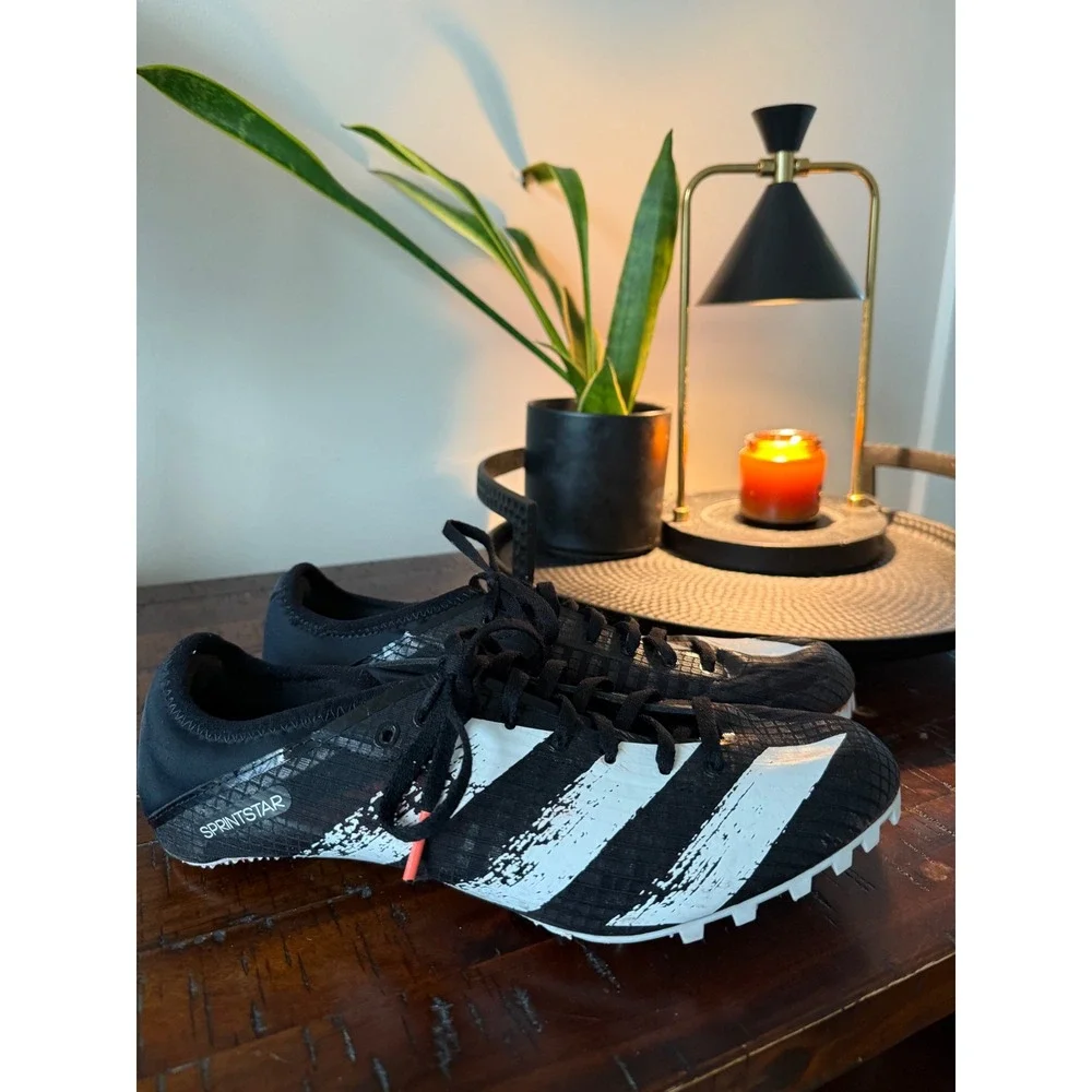 Adidas Sprintstar Track Field Spikes Black White Men's Running Shoes EUC Size 9